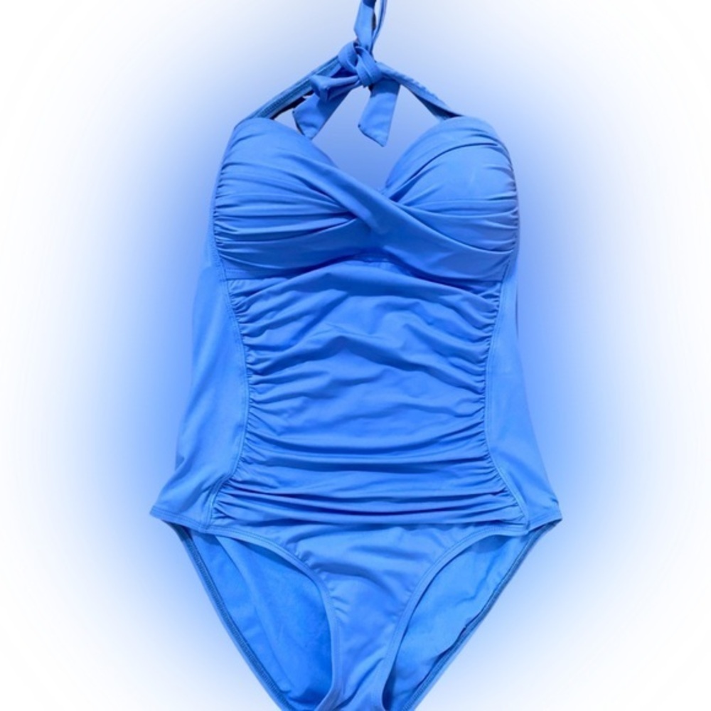 Liz Claiborne Ruched Swimsuit - 10 cornflower blue, nylon spandex